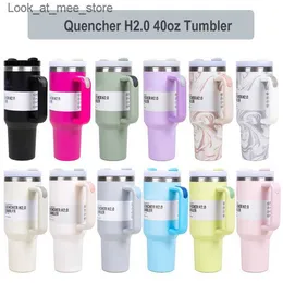 Mugs Quencher H2.0 40oz Stainless Steel Tumbler Cups With Silicone Handle Lid and Straw Car Vacuum Insulated Drinking Bottle Sublimation Travel Nice Buddy Q240322