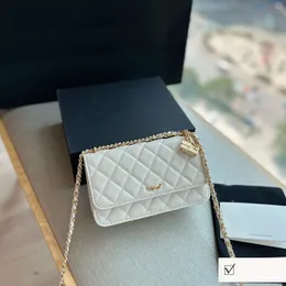 Womens Designer Caviar Leather Accordion Wallet On Chain Bags Gold Metal Hardware Crossbody Shoulder Handbags Multi Pochette Phone Card Holder White Purse 18X11CM