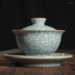 Чайные сервизы Чайный сервиз Gaiwan Longquan Boutique Чашка из селадона Керамическая чаша Ручная работа Ледяная трещина