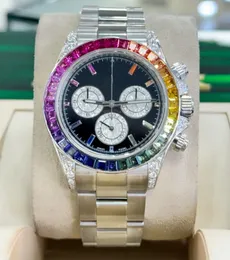 luxury Men Wristwatch Japan Mechanical Automatic 116509 Custom Rainbow Diamonds And Sapphires 18K white Gold Watch