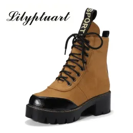 Stiefel 2020 Herbst und Winter Neu einfacher Punk -Frauenstiefel 4043 große Schuhe Dicklöser Nähen Spürstiefel Winterstiefel Frauen Frauen