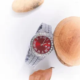 Orologi da polso da uomo d'affari con cinturino in acciaio finto tempestato di diamanti, cinturino cubano alla moda, cultura di strada, hip-hop