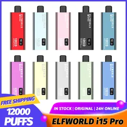 オリジナルElfworld Elf World I15 Pro 12000パフ12kパフEタバコ蒸気ペン使い捨てデバイスエアフロー調整可能18ml 600mAh充電バッテリータイプCメッシュコイル