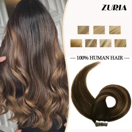 エクステンションエクステンションZuria Mini Tape in Human Hair Extensionsストレートスキンワフトリアルナチュラル接着剤ノンレミー12 "24" 20pcs