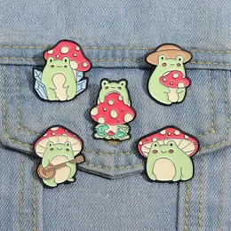 Cute Frogs Enamel Pins Custom Frog Pick Mushrooms Guitar Brooches Lapel Badges Animal Plant Jewelry Gift for Kid Friends