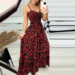 Abiti casual Abito elegante in vita Stampa leopardata Maxi con spalline con scollo a V scollato Design senza schienale per le donne Aderente Vacanza al mare