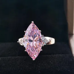 Küme halkaları lüks 925 sterling gümüş 3ex10ct vvs pembe renk marquis kesim düğün nişan özelleştirilmiş yüzük ince mücevher boyutu 5-9