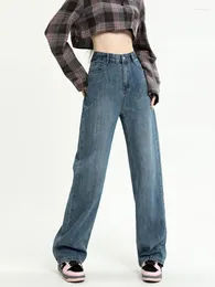Kvinnors jeans ueteey blå hög midja bred ben baggy byxor streetwear byxor y2k casual 2024 vintage lös denim rak