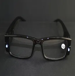 Yeni eğlenceli LED aydınlatma çerçeve okuma gözlükleri siyah menteşeli okuyucu gözlükler 20pcslot 6152420