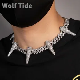 Lupo Tide Personalità Hip Hop Spike Collana a catena a maglia cubana Colore argento Grosso Moda creativa Big Heavy Rapper Gioielli Gemma Bijoux Collane per uomo Collare