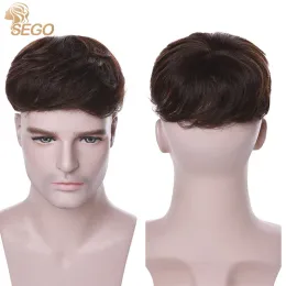 Toupees SEGO 16x19cm Small Men Toupee 100% Human Hair Replacement Mono & Mesh Base Natural Hair System 1B #1 #2 #4 Brown