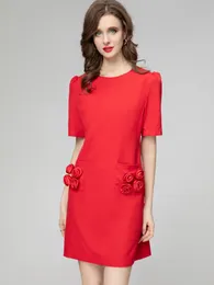 Fashion Runway Spring Summer Dress Red Black Colour Flower Appliques High Street Women Mini Vestidos