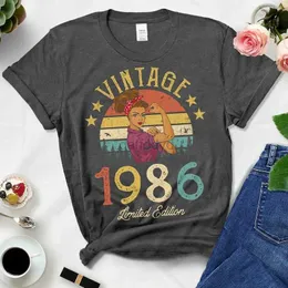 女性用Tシャツレトロ1986リミテッドエディションレディートTシャツレトロ38歳の誕生日パーティーギフトレディースTシャツサマンレディースファッショントップ240322