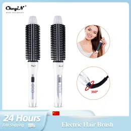 Borstar CKEYIN 220V Electric Hair Brush LCD Display Hair Curler rätning Borste för kvinnor Tourmaline Ceramic Hair Strainter Comb