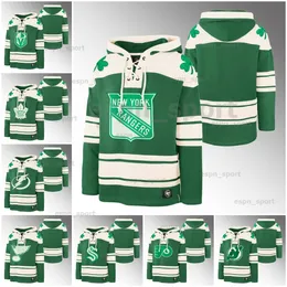 Męskie 2024 St. Patrick's Day Kelly Green Hoodie Pullover Golden Knights Maple Leafs Lightning Kraken Rangers Bruins Flyers Diabłami Kapitalne Conter