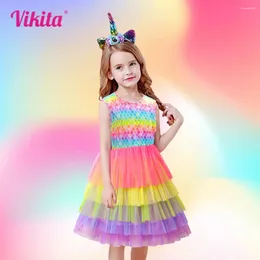 Flickklänningar Vikita Summer Kids Dress for Girls Sleeveless Mermaid Children Shiny Color Princess Costumer Tutu 3-8 år