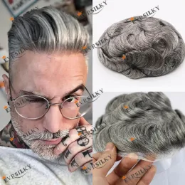 Toupees toupees invisibile ultra sottile pelle da 0,08 mm per capelli grigi toupee per uomini parrucchiere naturale sistema di sostituzione dei capelli umani 10x8 "maschile 1b20