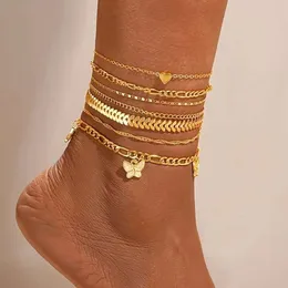 Romantiska smycken mode 7-delat set med fjärils hängande fötter kedjor