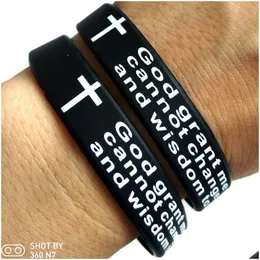 Charm Bracelets 100Pcs Inspirational English Serenity Prayer Sile Christian Men Cross Fashion Wristbands Wholesale God Jewelr Dhgarden Dh2A7