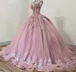 Baby Pink 2020 Ball Gown Quinceanera Prom Dresses Lace Beading Princess Girls Birthday Formal Gowns With Jewel Neck Sleeveless Lac3998032