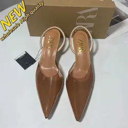 متجر رخيص 90 ٪ خصم على الجملة ZA 2024 Summer Womens Shoes شفافة HPU مدببة الصنادل المائية الماس الشريط