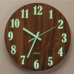 Luminous Wooden Round Silent Non-Ticking Quartz Wall Clocks