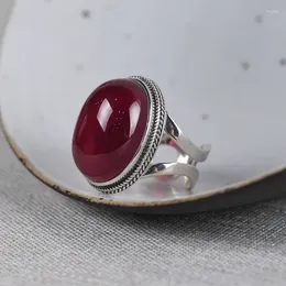 Pierścienie klastra FNJ 925 Srebrny pierścień dla kobiet biżuteria oryginalna czysta S925 Sterling Rose Corundum