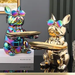 Cool French Bulldog Sculpture Dog Statue Key Jewelry Storage Table Decoration Coin Bank Dog Figurine Home Decor Accessories Gift 240319