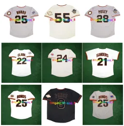 Barry Bonds 2010 2002 World Series Throwback Baseball Jersey Tim Lincum Buster Posey Madison Bumgarner Willie Mays Deion Sanders Crawford Size S-4XL