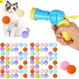 Gato portadores interativos lançamento treinamento brinquedo para gatinho criativo mini tiro arma jogos estiramento bola de pelúcia brinquedos para animais de estimação suprimentos