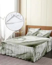 Bed Skirt Marble Fluid Textured Green Elastic Fitted Bedspread With Pillowcases Mattress Cover Bedding Set Sheet