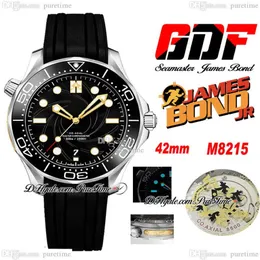 GDF -dykare 300m Miyota 8215 Automatisk herrklocka 42mm 007 50: e svart texturerat Dial Black Rubber 210 22 42 20 01 004 Ny Puretime B2318W