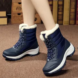 Boots Women Snow Boots Winter Warm Waterproof Hiking Boots Korean Style Round Toe Laceup Walking Chunky Shoes Botas Plataforma