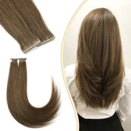 Extensions Neitsi Virgin Hand Tied Invisible Tape In Human Hair Extensions PU Skin Weft Brown Color Seamless Injection Natural Tape Hair