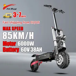 72V 6000W Dual Motor Escooter 85kmh 11 OffRoad Tire 60V 38Ah 100KM Powerful Electric Kick Scooter for Adults Folding 240306