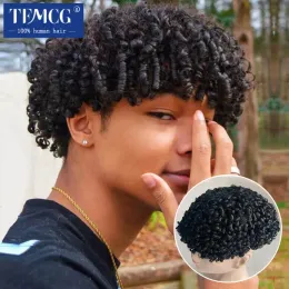 Tupees Toupees Afro Curly Masculino Prótese de Cabelos Maciciosos Toupee Breathable Men 100% Human Curly For Black Man Systems Masculino W