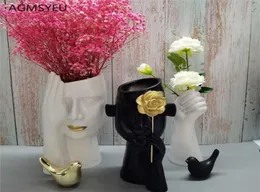 Agmsyeu vaso de resina acessórios de decoração para casa artesanato em resina criativo sala de estar decoração arranjo de flores braço rosto vaso 211103432753