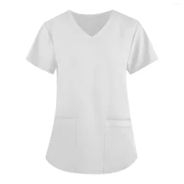 Mulheres Camisetas Letras ou Padrões Impressão Personalizada Roupas Scrubs Blusa Mulheres Trabalho Desgaste Uniforme Tops Mujer