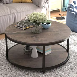 Nsdirect 36 Zoll (ca. 91,4 cm) runder Wohnzimmer-Kaffeetisch mit 2-lagiger Holztischplatte im Landhausstil und stabilen Metallbeinen, modernes Designhaus