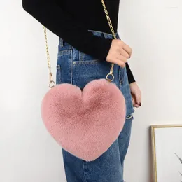 Shoulder Bags 2024 Fashion Women's Heart Shaped Handbags Cute Kawaii Faux Fur Crossbody Wallet Purse Chain Bag Lady Handbag