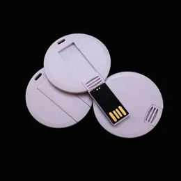 Confezione da 100 pezzi 128MB256MB512MB1GB2GB4GB8GB16GB Carta rotonda USB Drive 20 Memory Flash Pendrive Stick Blank Abito bianco per Logo3895977