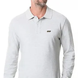 Мужские весенние товары, рубашка поло с длинными рукавами из 100% хлопка с лацканами, деловые повседневные простые топы с вышитыми буквами, S-5XL 240311