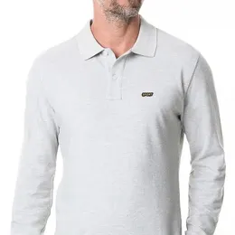 MENS SPRING PRODUKTER 100% bomullslapel Långärmad poloskjorta Business Casual broderade brev Simple Tops S-5XL 240311