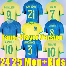 2024 Brezilya Vini Jr. Futbol Jersey Brasil Casemiro 23 24 Milli Takım G.Jesus P.Coutinho Evden Uzak Erkek Çocuk Kiti L.Paqueta T.Silva Pele Marcelo Futbol Gömlek Üniforma