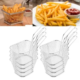 8PCS Mini cestini per friggere in acciaio inossidabile Chips Presentazione Cestino Colino Cestino per alimenti Attrezzo da cucina Cottura Patatine fritte Cestino 240322