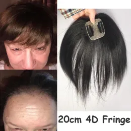 Bangs 5x5 CM European Virgin Human Hair Bangs Scalp Top 20 CM 4D Fringe Hair Topper With a Cut Bang Silk Skin Base Toupee For Women