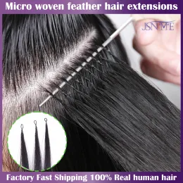 Extensions JSNME Straight Micro Feather New Hair Extensions Remy Natural Human Hair Bundles Black Brown Blonde 613 Färgkvinnor för salong