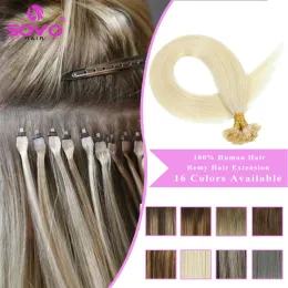 Extensões de cabelo humano reto, ponta plana, cápsulas de queratina, 0.8g, 1g, 50/100 fios, extensão de cabelo europeu natural, cor loira ombre