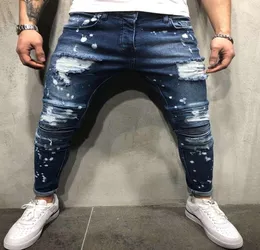 Sıska yırtık eğlence ince fit gradyan rampası streçli bisikletçi yağı tedarik potloood broek erkekler hip hop ovuşturdu kot pantolon4478177