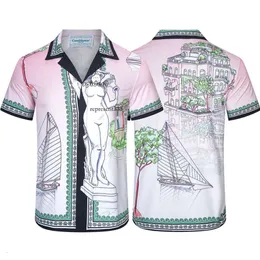 Casa Blanca skjortor Statue Building Sailboat Print Casual Loose Hawaiian Gradient Män och kvinnor Kort ärmskjorta